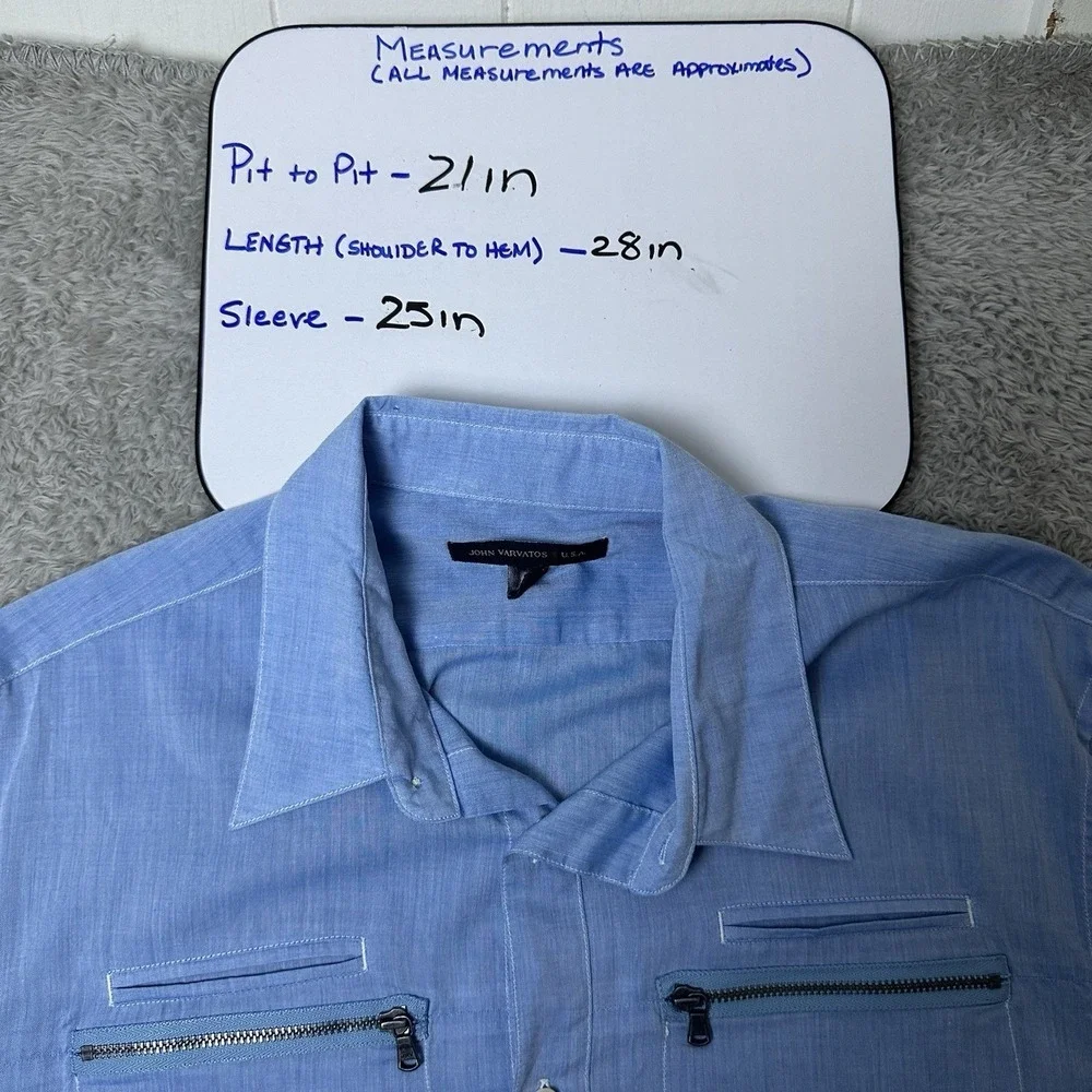 John Varvatos Womens Medium Blue Cotton Minimalist Chic Shirt Roll Tab Sleeves - Picture 5 of 13